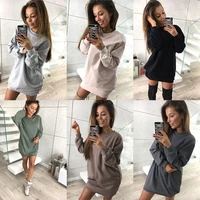 womens new winter casual round neck dress round neck long sleeve solid color warm dress