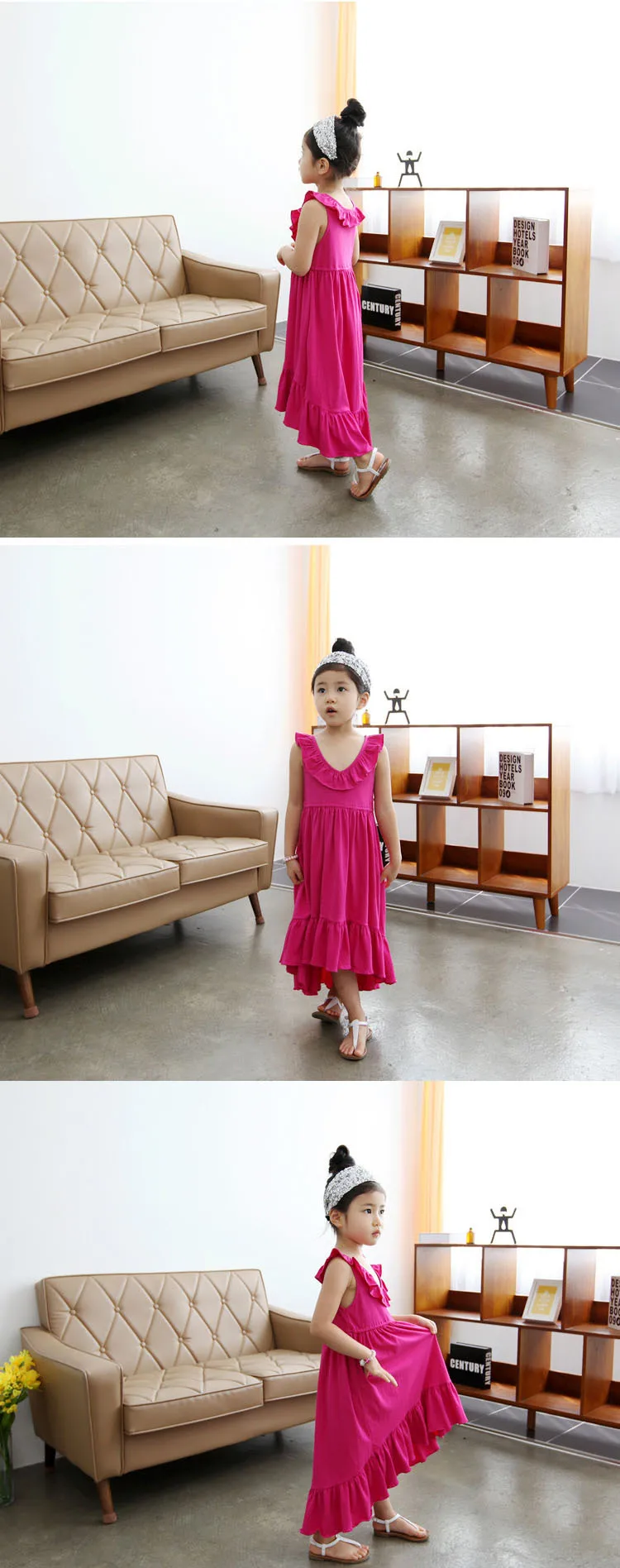 2019 summer Big girls dress cotton ruffle baby girl rose red children's casual beach Maxi vestidos kids teens sundress | Детская