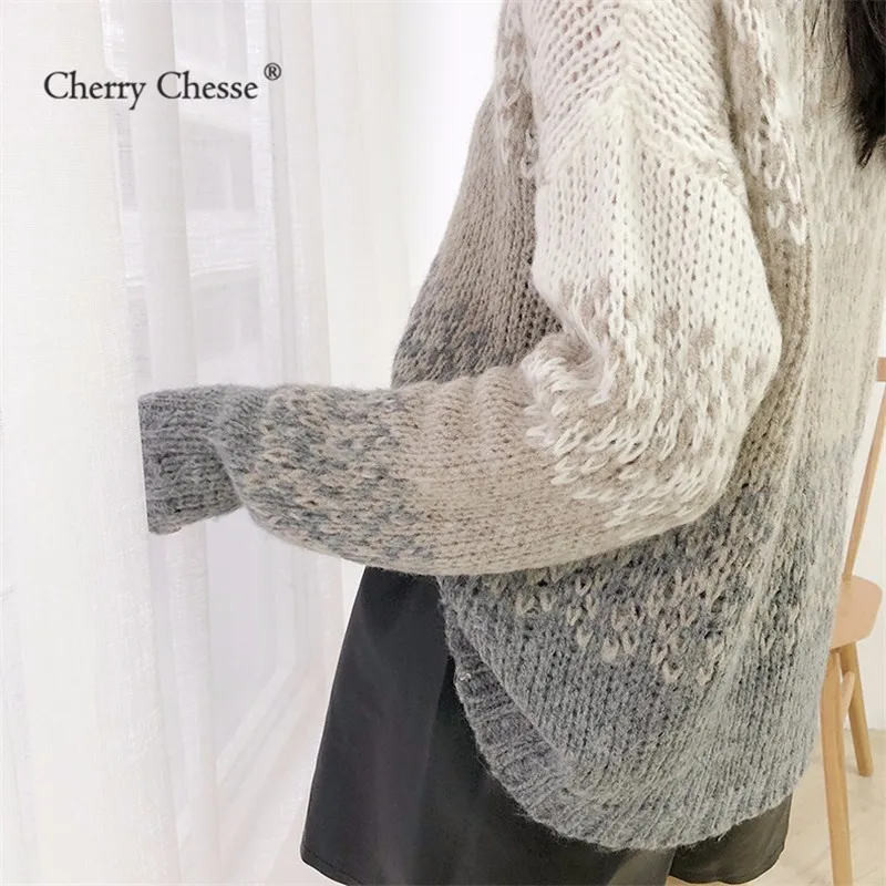 Cherry Chesse Harajuku сладкий Для женщин вязаный свитер контраст с круглым вырезом