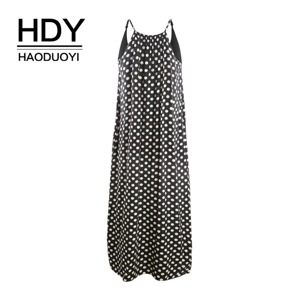 Женское платье трапеция HDY Haoduoyi черное или белое длинное в горошек на