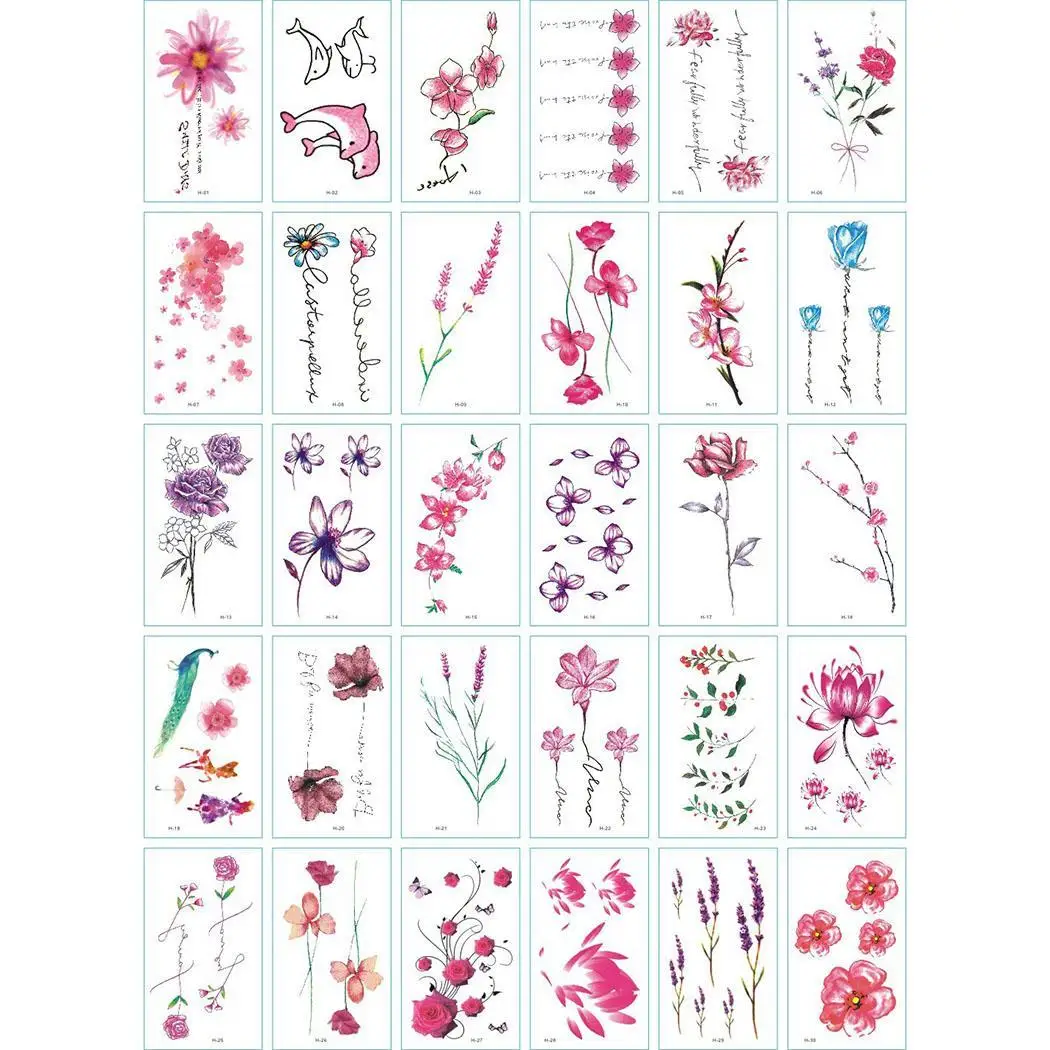 30 шт./комплект модные Водонепроницаемые Красивые цветы тату набор красота для