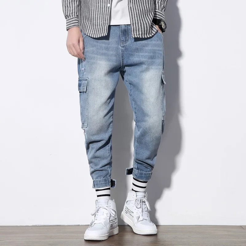 5XL Mens Authentics Big &amp Tall Relaxed Fit Comfort Flex Waist Jean Pants Men Fashion Hip Pop Mutil Pockets Denim Cargo | Мужская