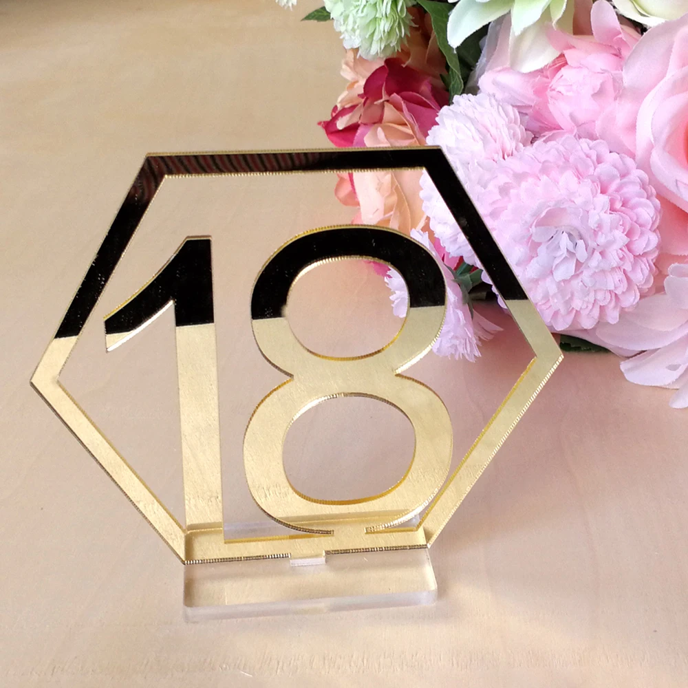 Useful 1-40 Numbers Hexagon Signs Acrylic Mirror Wedding Table Number Rustic Seat Plate Sign | Дом и сад