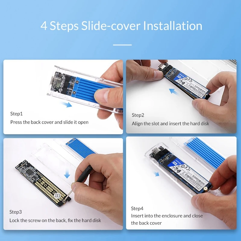 Orico Nvme M.2 к корпусу Ssd Type-C чехол M Key прозрачный Внешний Usb 3 1 Gen2 10 Гбит/с Поддержка Uasp