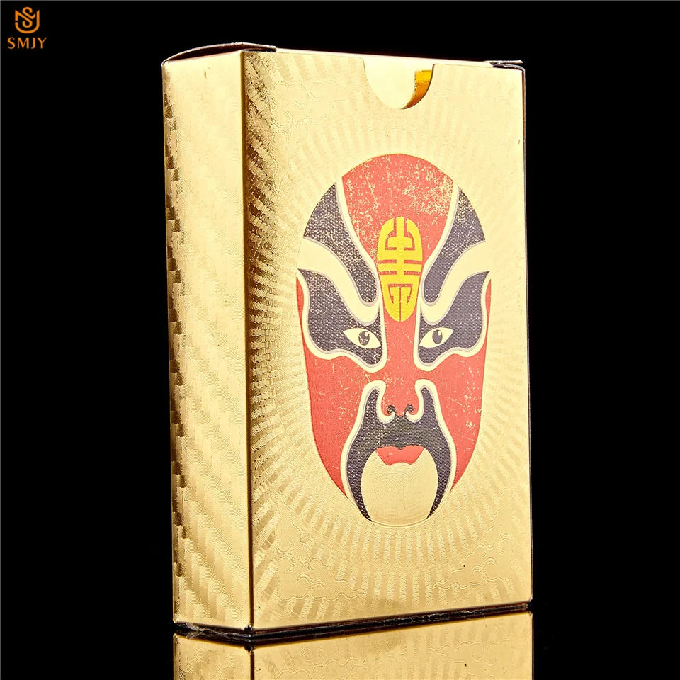 

Chinese Peking Opera Face Painted Gold Foil Waterproof Plastic Poker 24k Gold Plated PVC Playing Cards Local Toy Collection