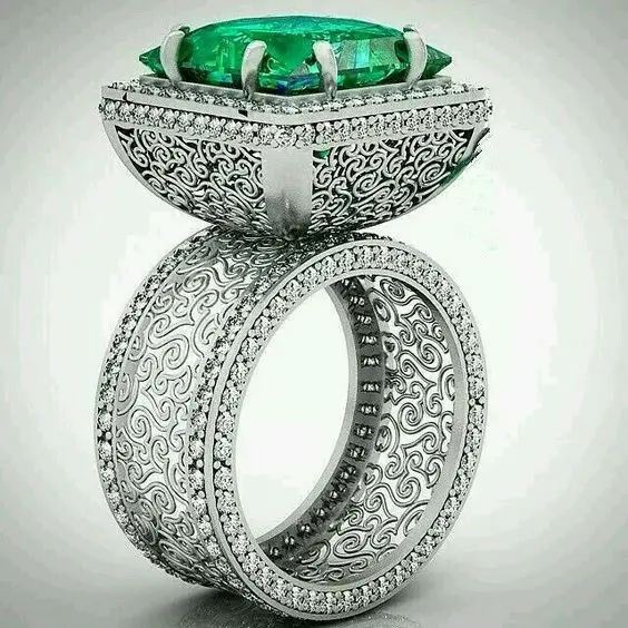 

Gorgeous Huge Chinoiserie Cubic Zirconia Ring Women Men Wedding Elegant Refined Crystal Clear Modern Bridal Jewelry Size 6-10