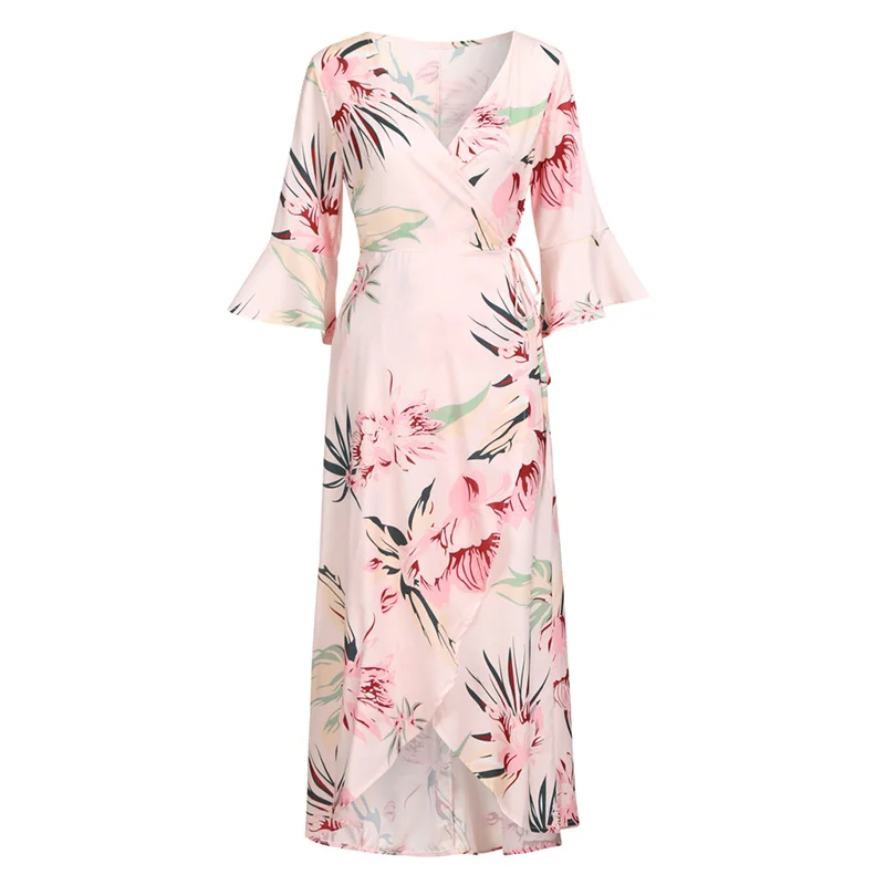 Женская БОБО с коротким рукавом V образным вырезом цветочный принт длинное