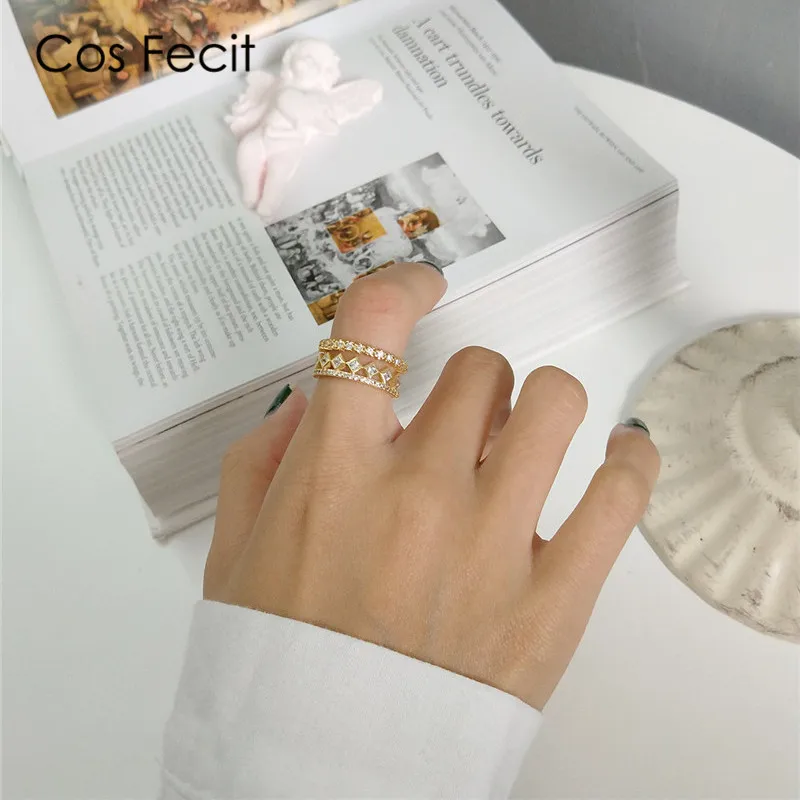 Женское кольцо из стерлингового серебра 925 пробы CosFecit 3 слоя циркония Золотое
