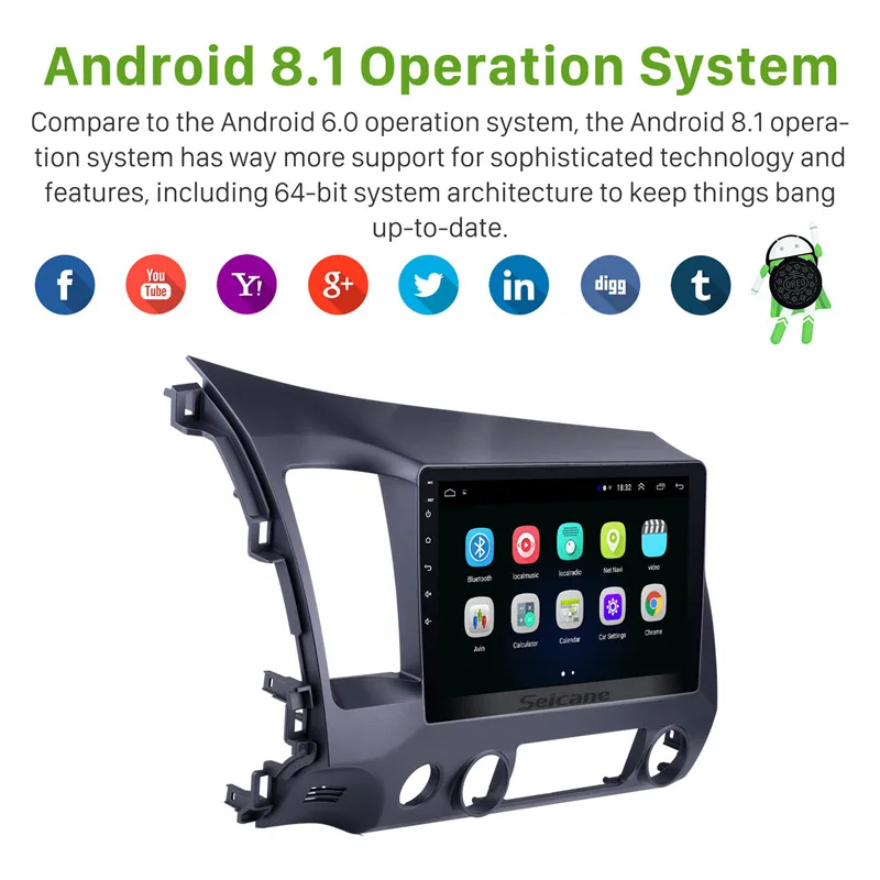 Автомагнитола Seicane Android 8 1 HD 2Din 10 дюйма Navi GPS стерео для Honda Civic 2006 2007 2008 2009 2010