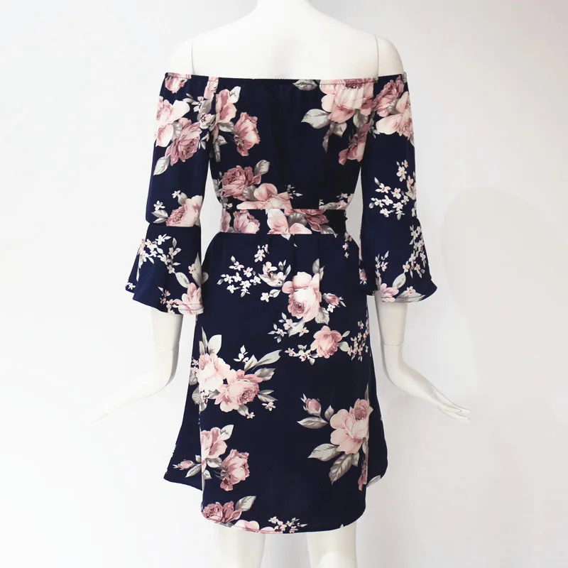 

Women Dress 2019 Summer Sexy Off Shoulder Floral Print Chiffon Dress Boho Style Short Party Beach Dresses Vestidos de fiesta62
