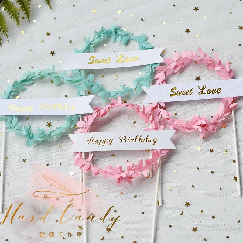 2 шт. Розовый венок с зеленым листом &quotс днем рождения&quot &quotСладкая любовь&quot