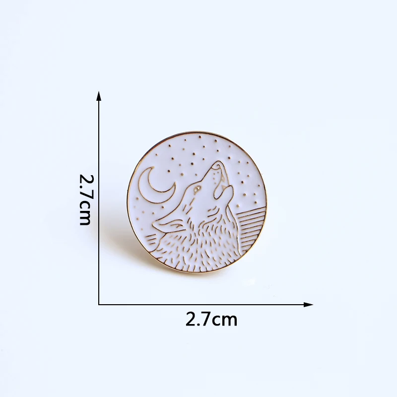 Moon Wolf Brooches Golden Lines Round Enamel Pin for Boys Girls Lapel Pin Hat/bag Pins Denim Jacket Women Brooch Badge SC4515