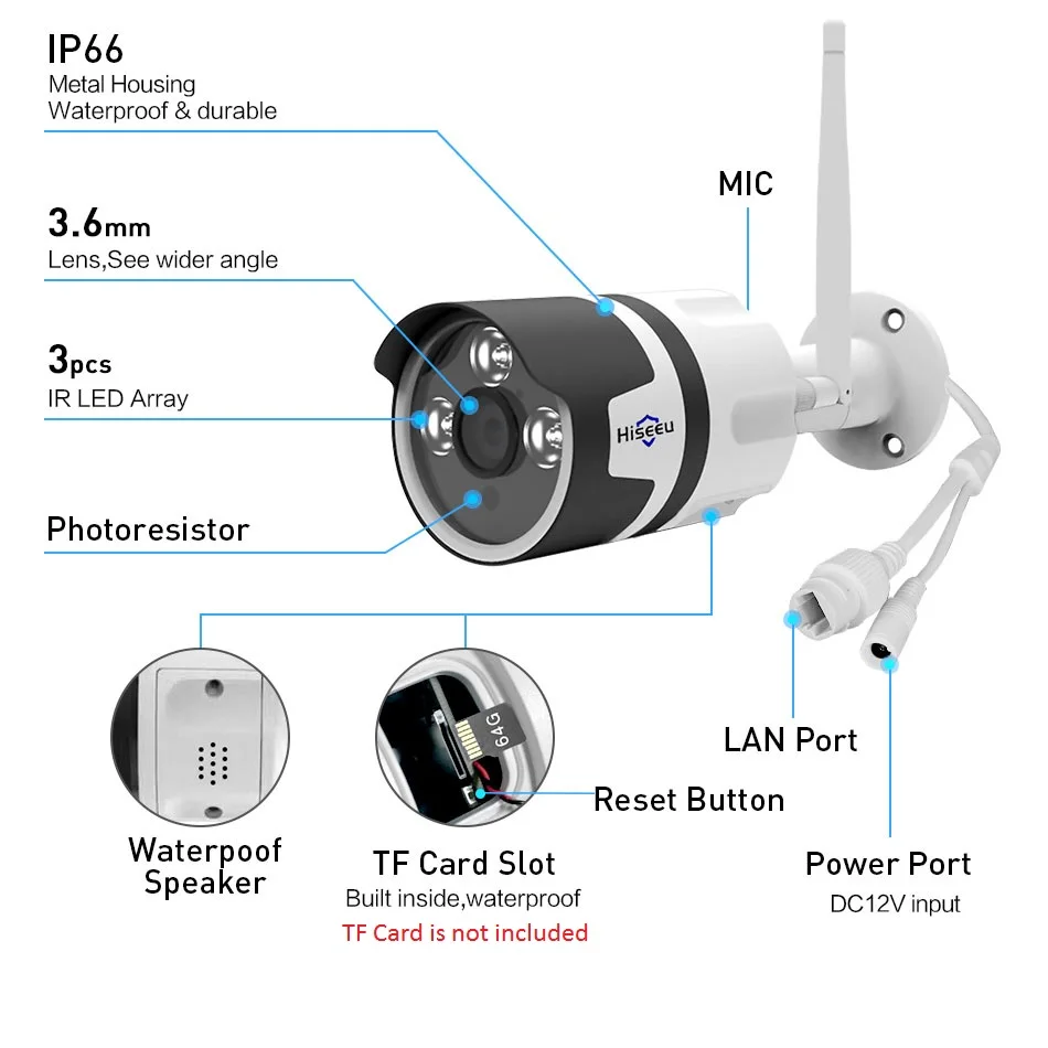 Hiseeu Wifi наружная ip-камера 1080 P 720 водостойкая 2MP домашняя беспроводная камера