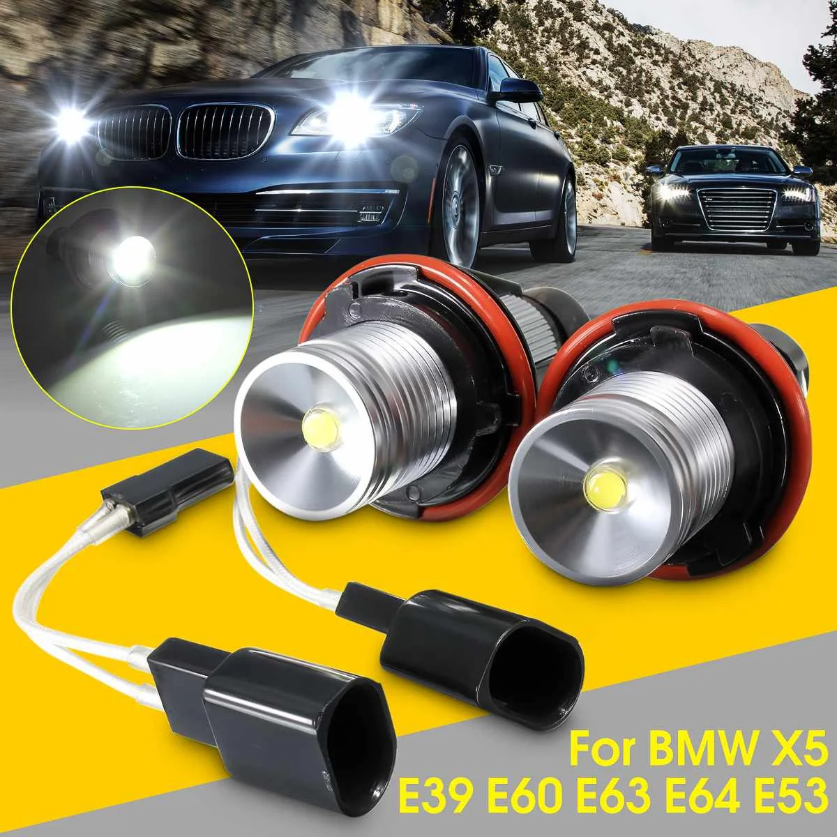 

2Pcs 10W/pcs White 6000K LED Angel Eyes Halo Ring Light Lamp Bulbs Marker For BMW E39 X5 E60 E63 E64 E53 Headlight Error Free