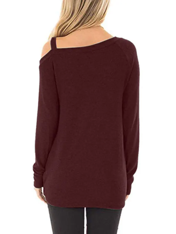 Wipalo Plus Size Knotted Skew Neck Cut Out Long Sleeve Tshirts One Shoulder T Shirt Women Tee Autumn Casual Ladies Tops 2XL|Футболки| |