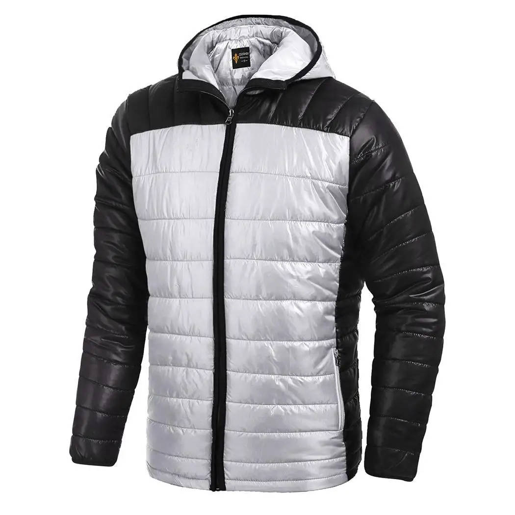 Men Hooded Long Sleeve Contrast Color Winter Zip-up Pockets Channel Quilted Padded Casual Front Jacket Patchwork | Мужская одежда
