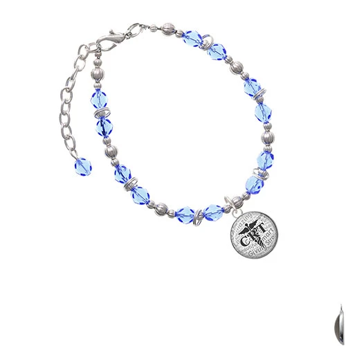 Silvertone купольный Черный ЭЛТ свет браслет с голубыми бусинами| |