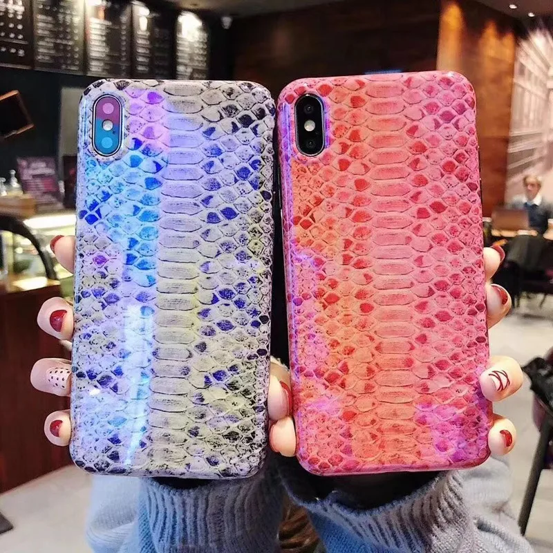 Винтажный чехол для телефона из змеиной кожи iphone XS Max синий свет ТПУ + ПК чехлы X XR 6