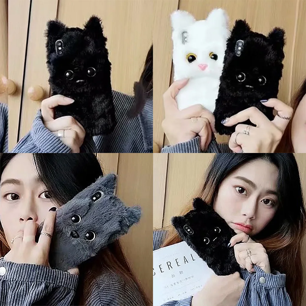 JONSNOW Winter Warm Soft Fur Phone Case for iPhone 6 6S 7 8 Plus 3D Cat Plush Cases XS XR Max Back Cover Fundas |