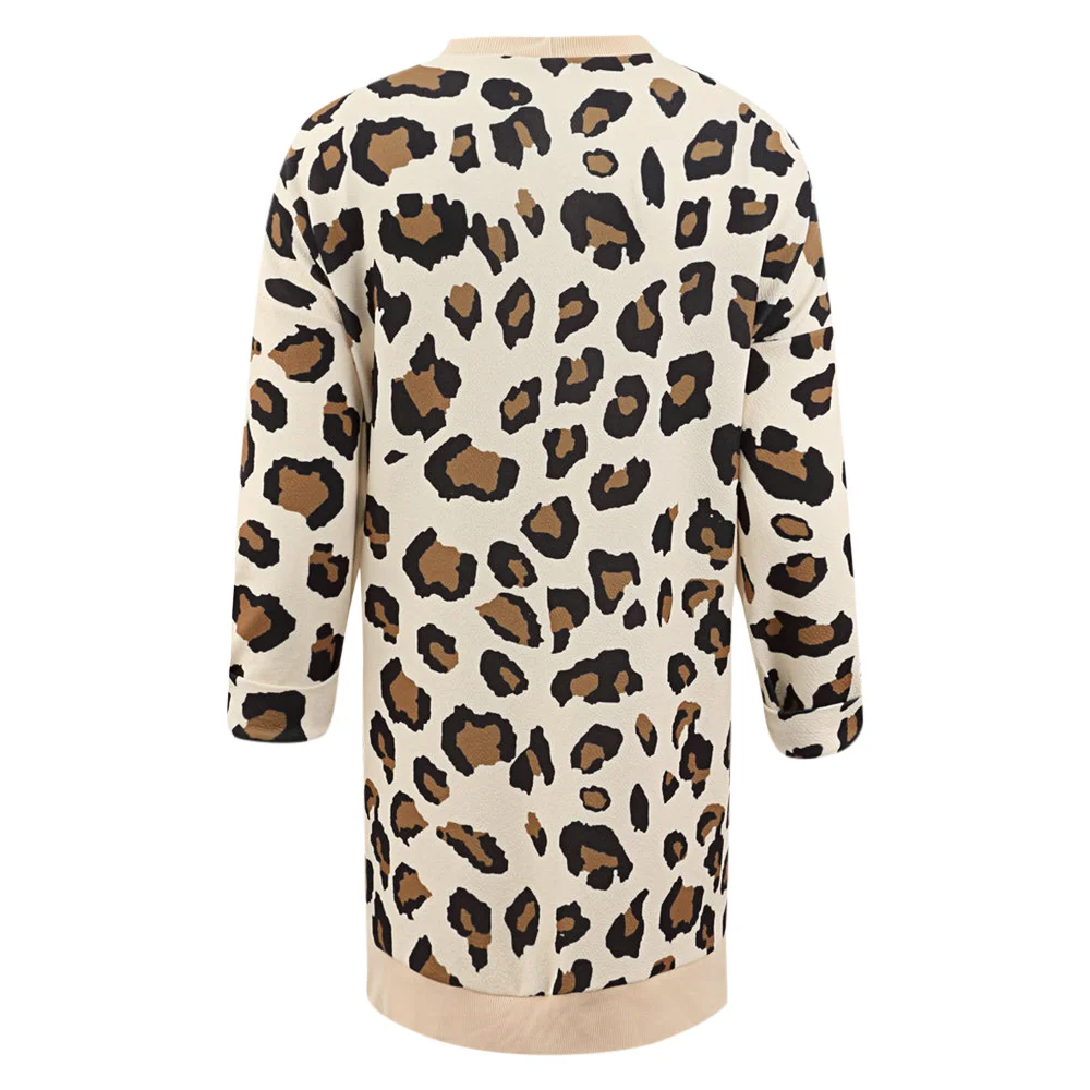 AZULINA Leopard Cardigan Print Collarless Long Sleeves Open Front Knitted Sweater Female Cardigans Winter Jumpers Ladies |