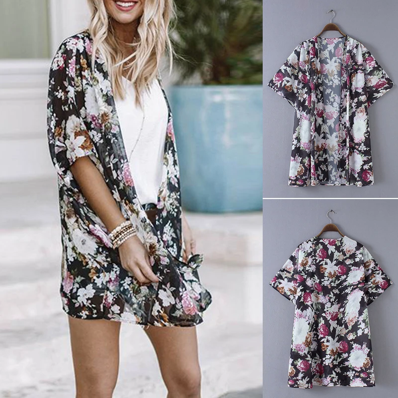 Женское кимоно кардиган с цветочным принтом в стиле бохо длинное бикини накидки