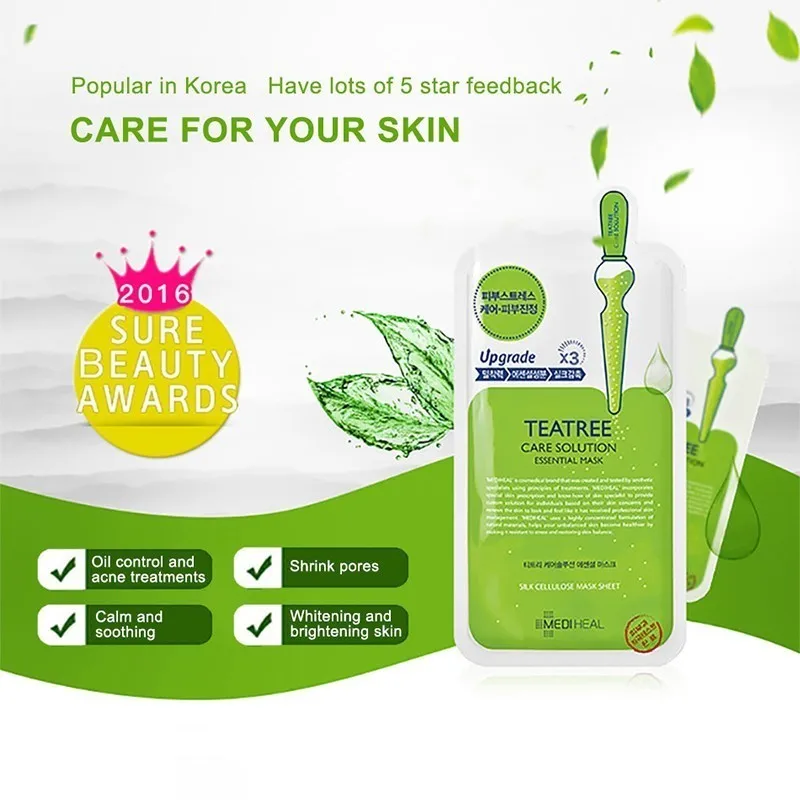 Mediheal Tea Tree маска для лица увлажняющие листы Корейская косметическая против