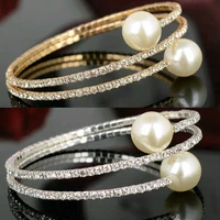 diamante rhinestone 3row crystal pearl spiral wedding bridal bracelet bangle hot new fashion sale hot special gift