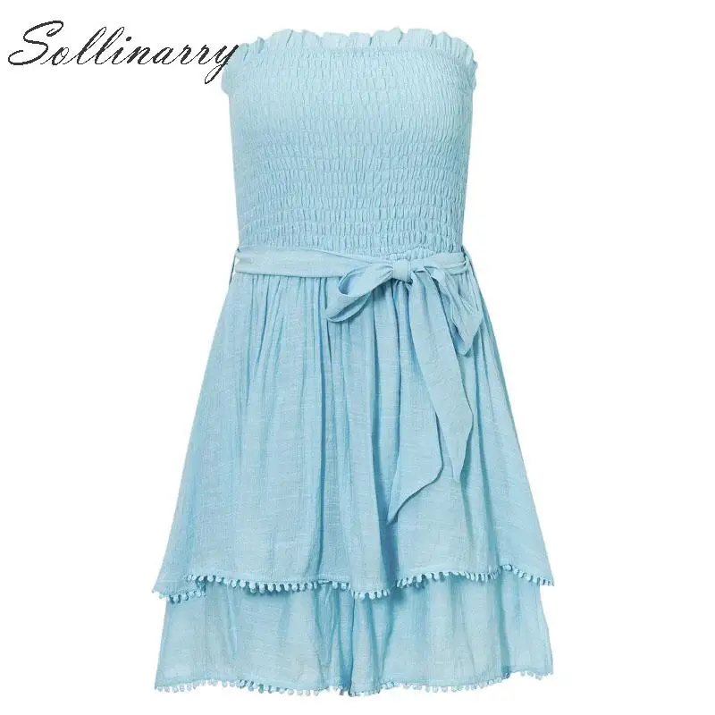 Sollinarry Мода без бретелек Boho Летний комбинезон для женщин с оборками повседневные