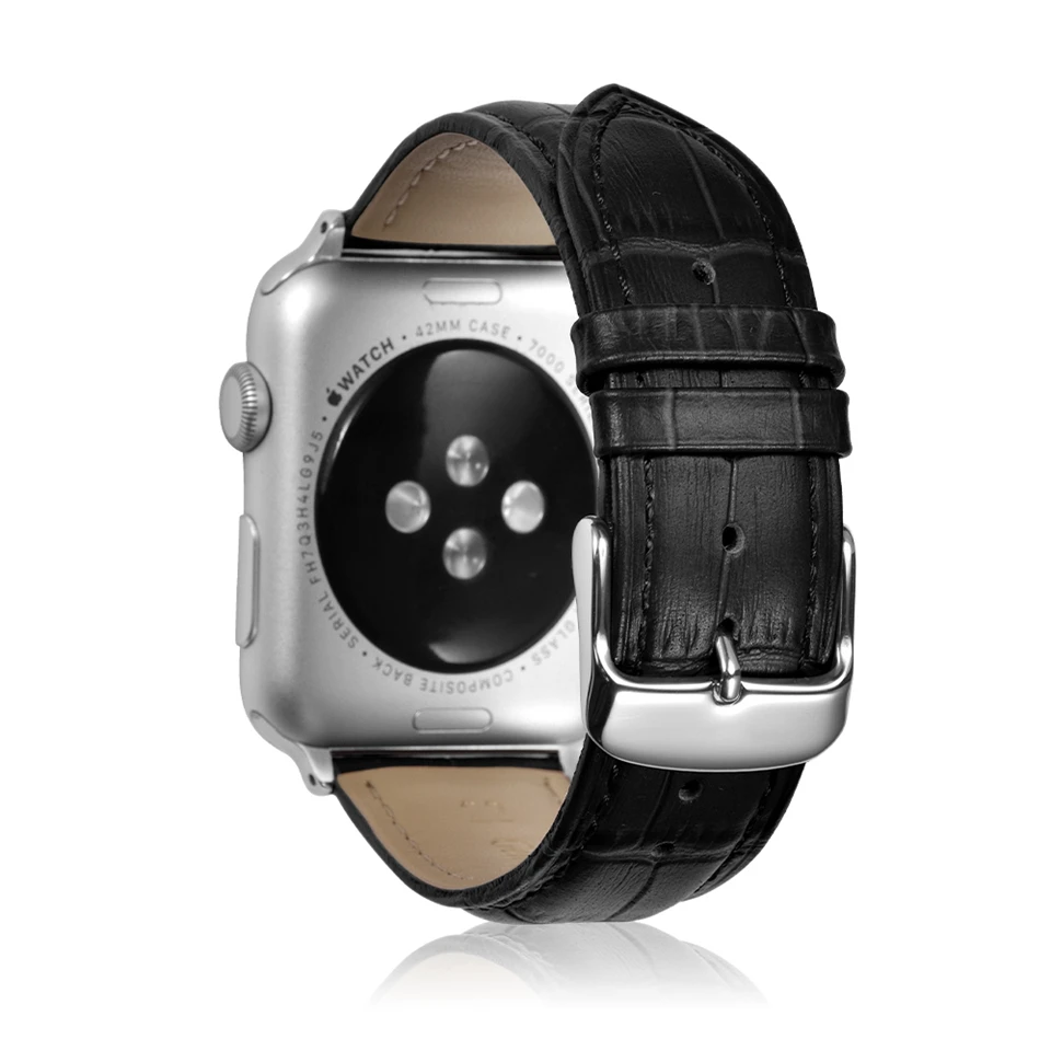 Кожаный ремешок для Apple Watch 42 мм 38 серии 2 3 черный натуральная кожа крокодила зерна