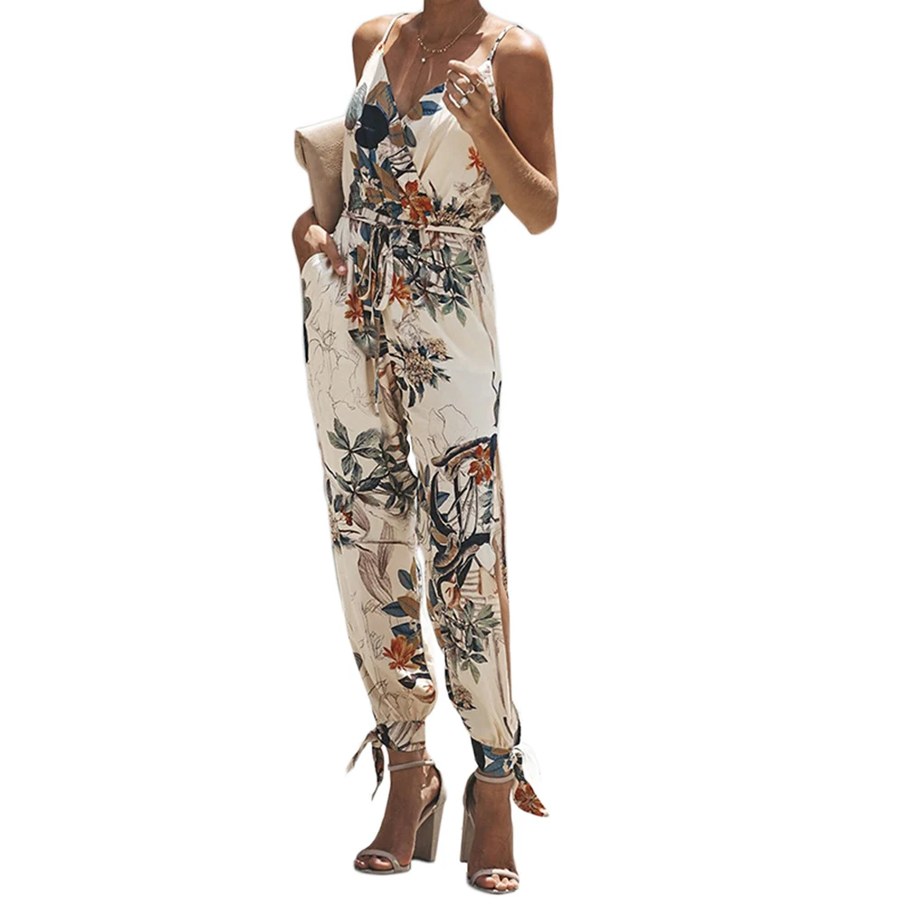 2018 Print Sexy Autumn Jumpsuit Romper Women Deep V Neck Stripe Long Playsuit Boho Beach Jumpsuits For Bodysuit | Женская одежда