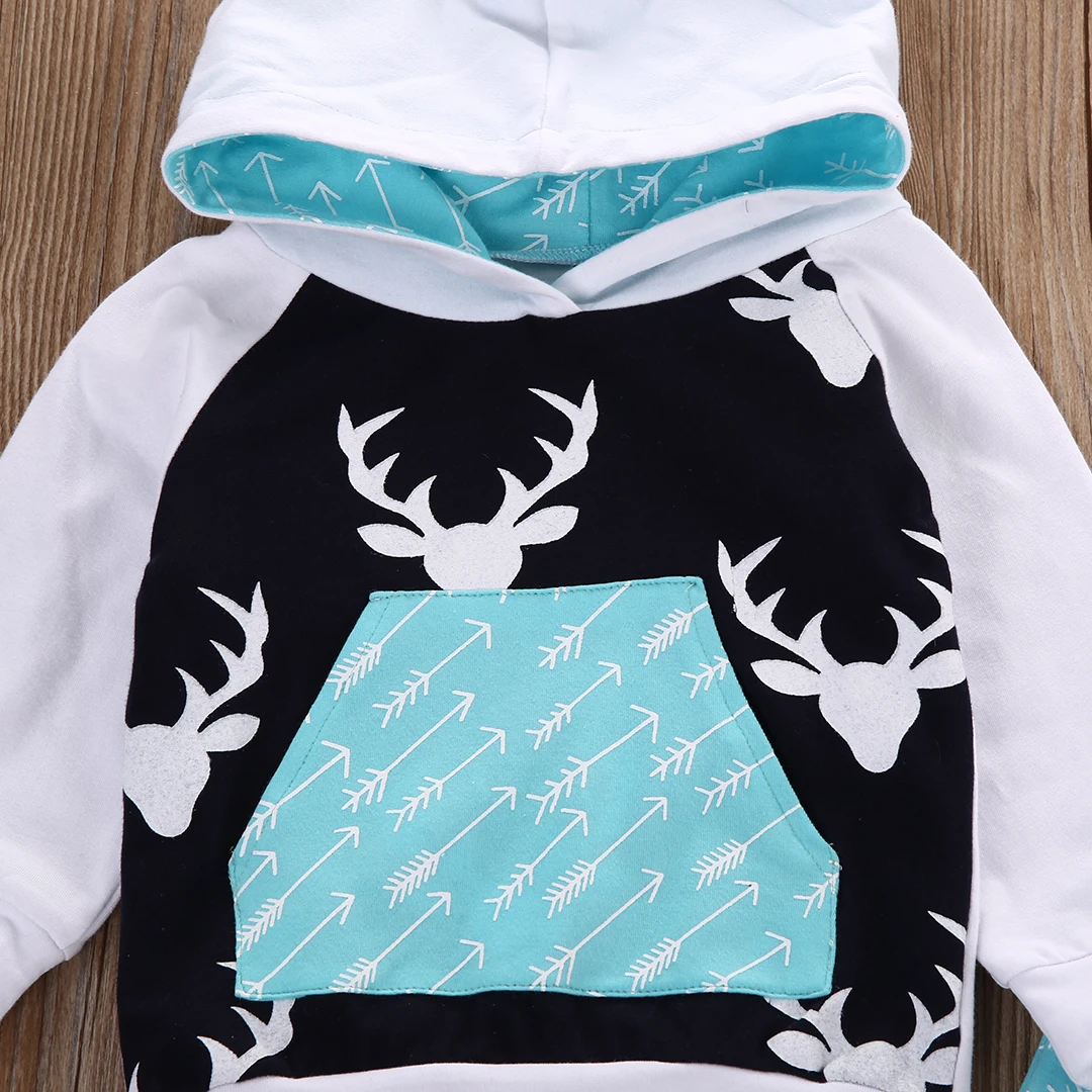 Christmas Kids Baby Girls Boys Hooded Tops Pants Outfits Set 2pcs suit baby boy clothes Sets newborn 0-5T | Детская одежда и обувь