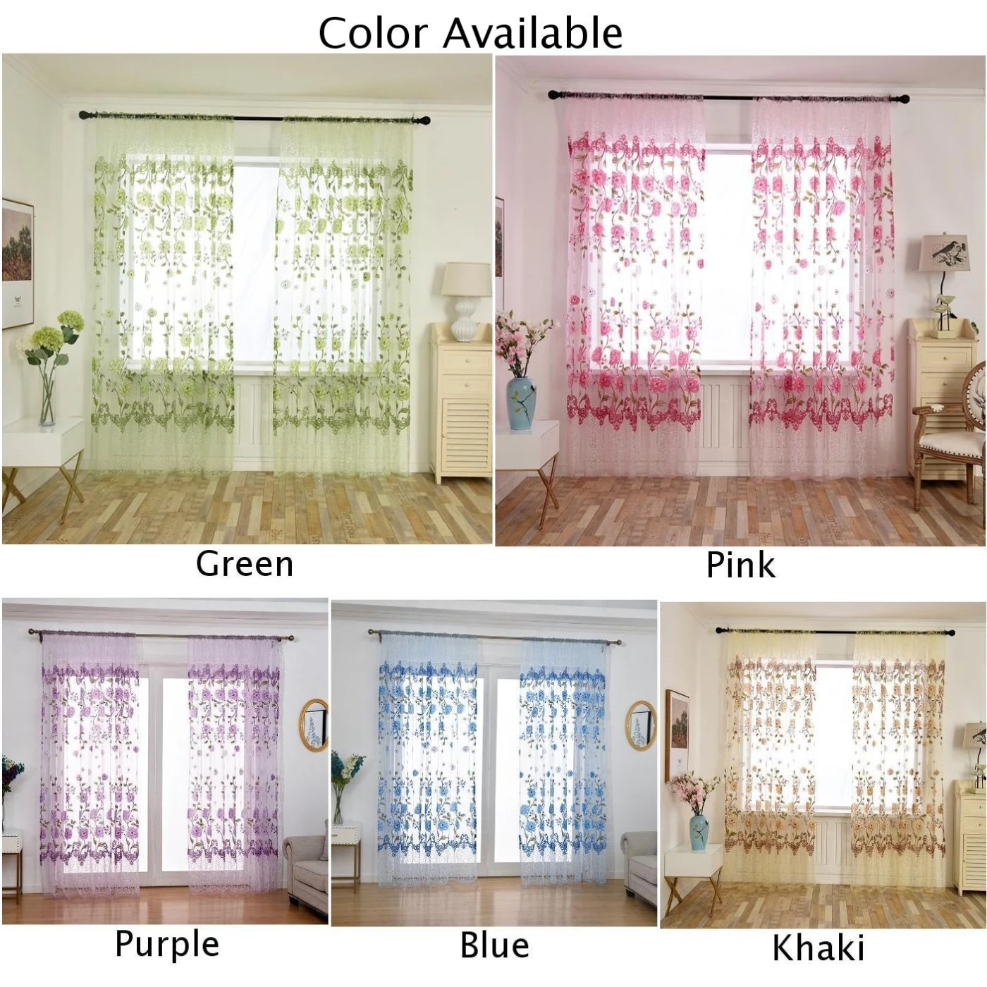 100x200cm Floral Peony Sheer Window Gauze Curtain Decoration For Living Room | Дом и сад