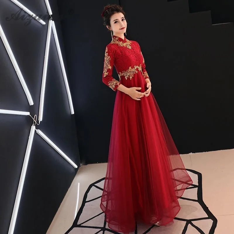 Для беременных женщин Cheongsam невесты Qipao корейский красный длинный живот вечернее платье восточные стильные свадебные платья традиционное платье