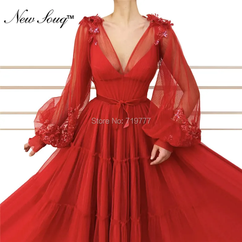Красные вечерние платья с длинным рукавом 2019 сделанные на заказ арабские Дубаи