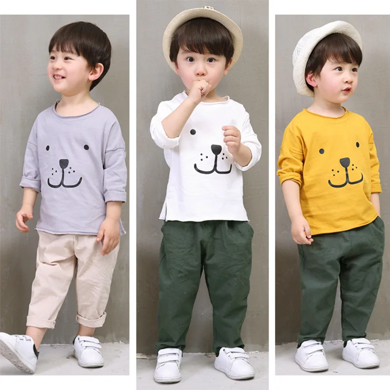 Spring 2019 kids cotton Cartoon sports suits boys girls long sleeve pullover + Linen Pants 2pcs sets casual children's clothing | Детская