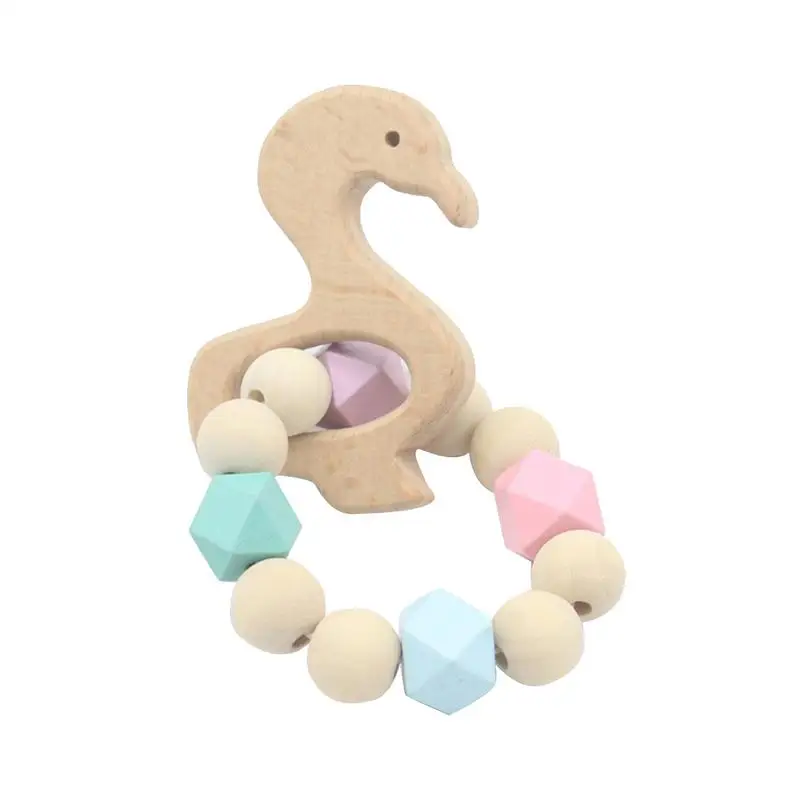 1pc Baby Nursing Bracelets Wooden Teether with Beads Animal Teething Wood Rattles Toys Gift | Мать и ребенок