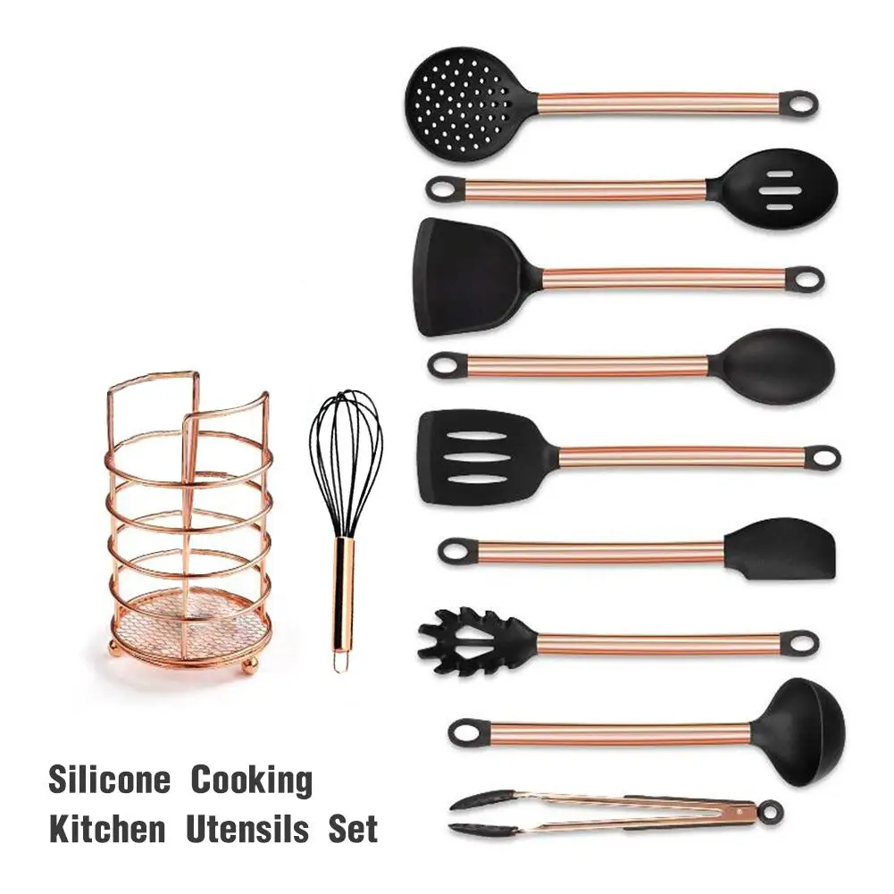 

Silicone kitchen set appliances Copper Plated Handle 11-Piece Nonstick spoon Spatula Kitchen Utensils Set Cooking tools Set 4