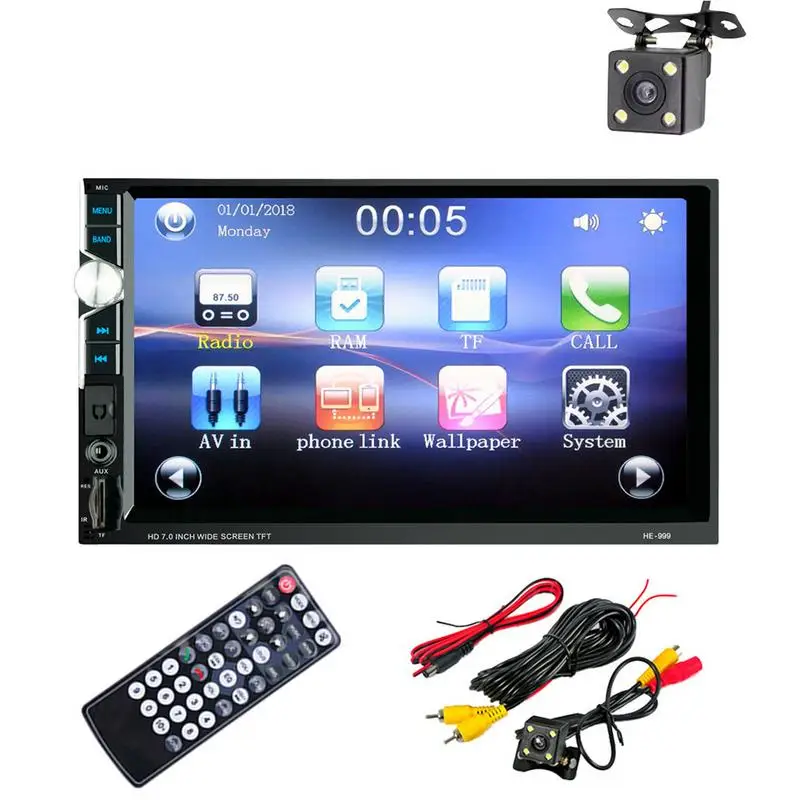 7&quot Bluetooth Car MP5 Player HandsFree Dual Ingot Mp3 Card Machine Mirror Link With Microphone Rear View HD Infrared Camera | Автомобили