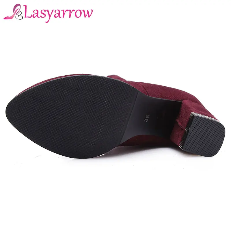 Осенние сапоги Lasyarrow выше колена на толстом высоком каблуке высокие до бедра со