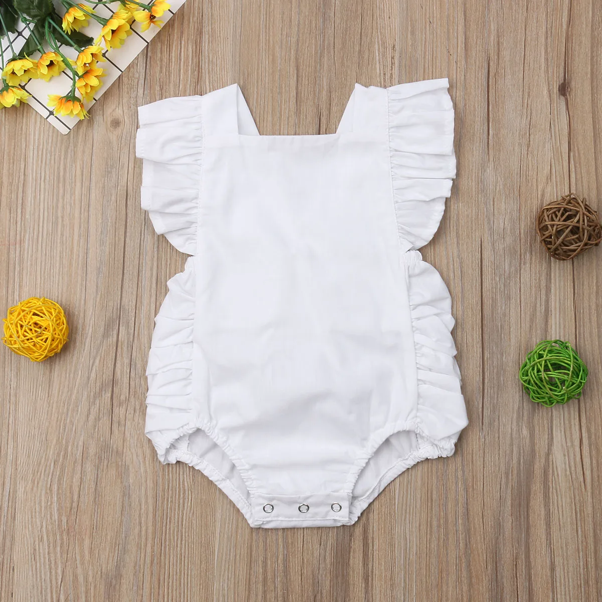 

Baby Solid One-piece Bodysuit Newborn Babies Girl Ruffle Bodysuits Jumpsuit Outfit Sunsuit Clothes 0-24M