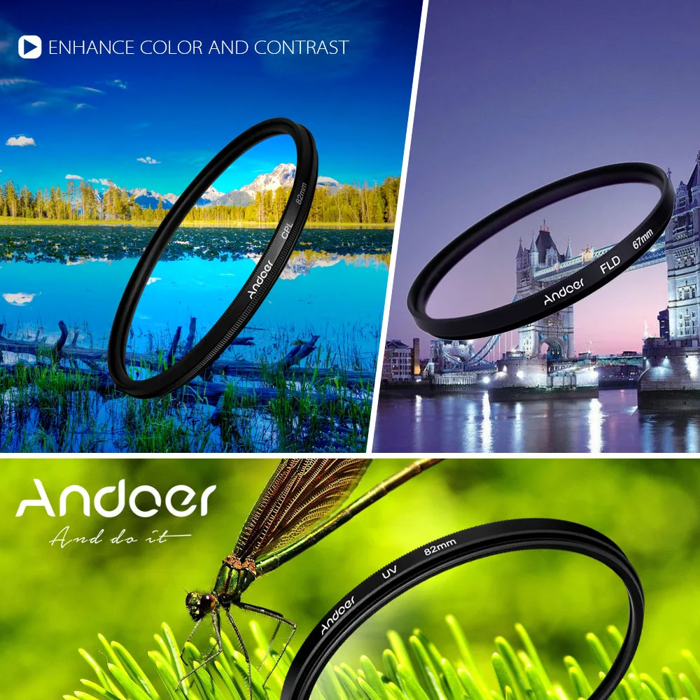 Набор круговых фильтров Andoer 58 мм UV + CPL FLD круговой поляризатор фильтр