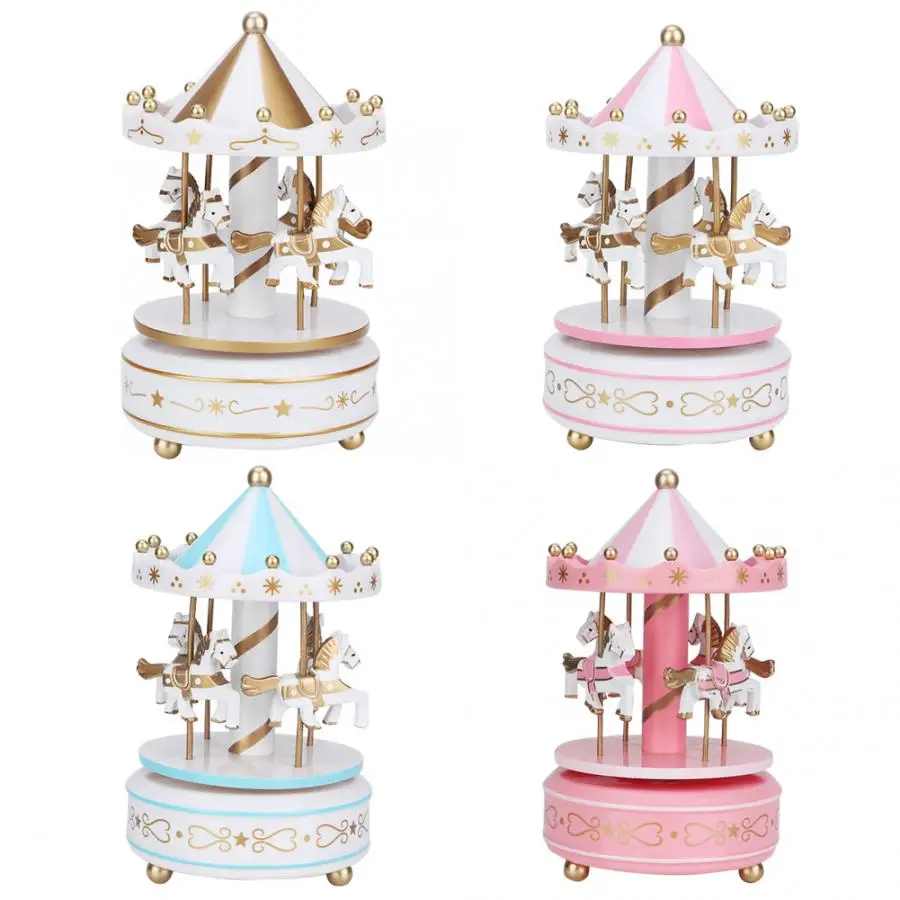 Деревянная музыкальная шкатулка Merry Go Round карусель подарок на Рождество свадьбу