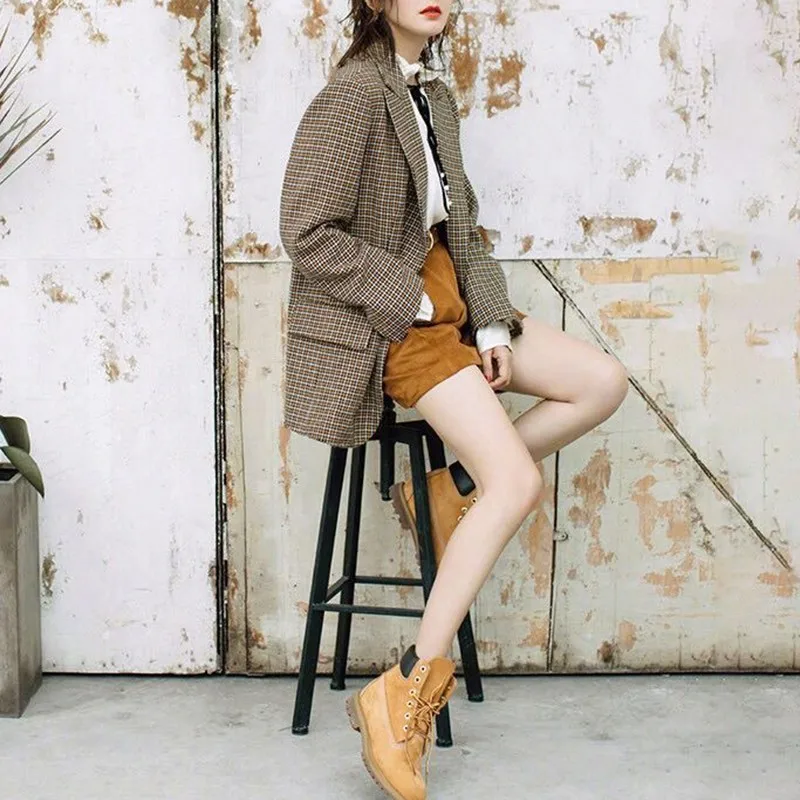 TWOTWINSTYLE плед для женщин костюм с длинным рукавом одной кнопки Винтаж шерстяной