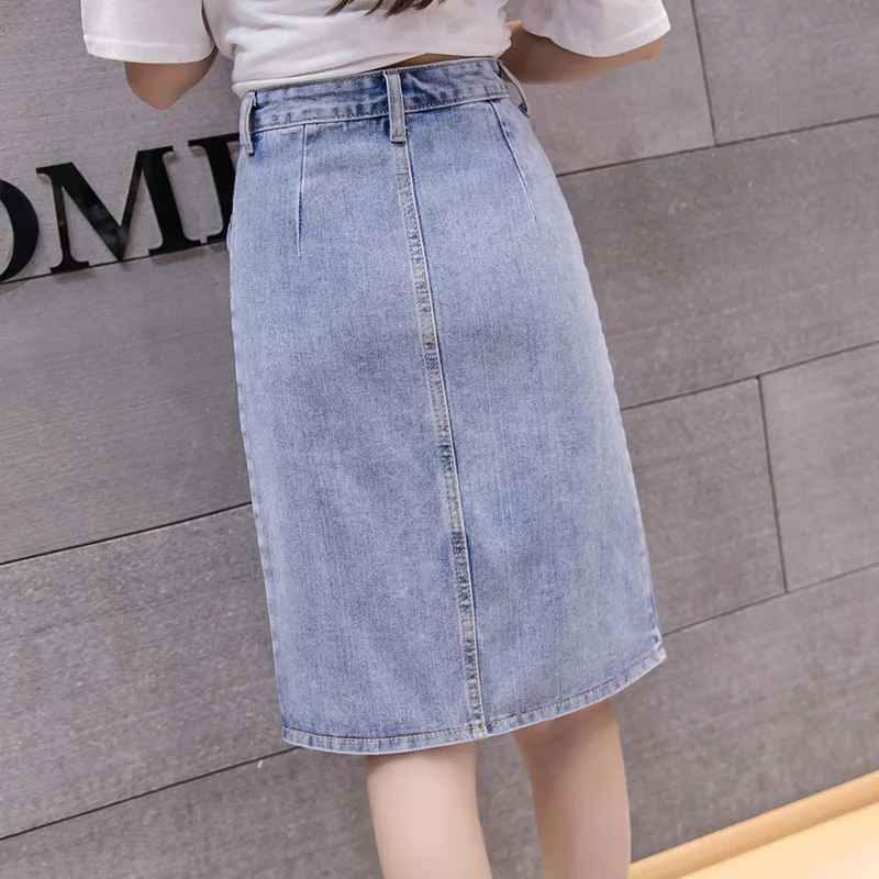 Summer Woman casual Time Jeans Skirt Long High Waist Pocket Solid Colour Skirts | Женская одежда