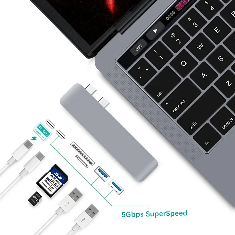 Тип USB c концентратор thunderbolt 3 адаптер C Combo ключ док 2 входа Порты и разъёмы 3.0 SD слот