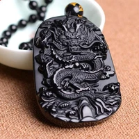 kyszdl drop shipping beautiful chinese handwork black obsidian carved dragon amulet lucky pendant necklace men and women jewelry