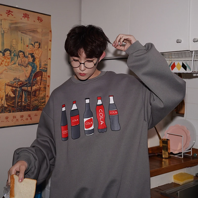 Мужской свитер с принтом cola однотонный хлопковый на весну 2019|Мужские толстовки и