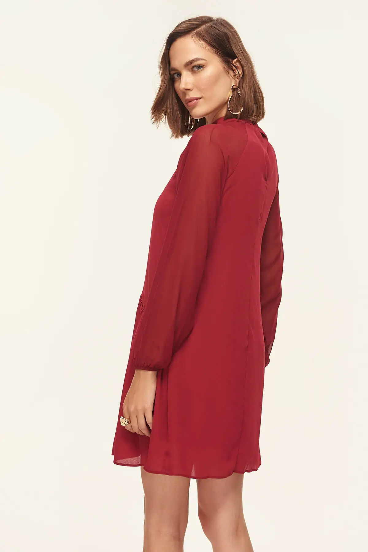 Trendyol бордовое шифоновое платье с рукавами TOFSS18LE0254|Женские платья| |