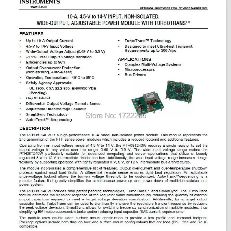 PTH08T240WAD PTH08T240W неизолированный широкий выход регулируемый силовой модуль для