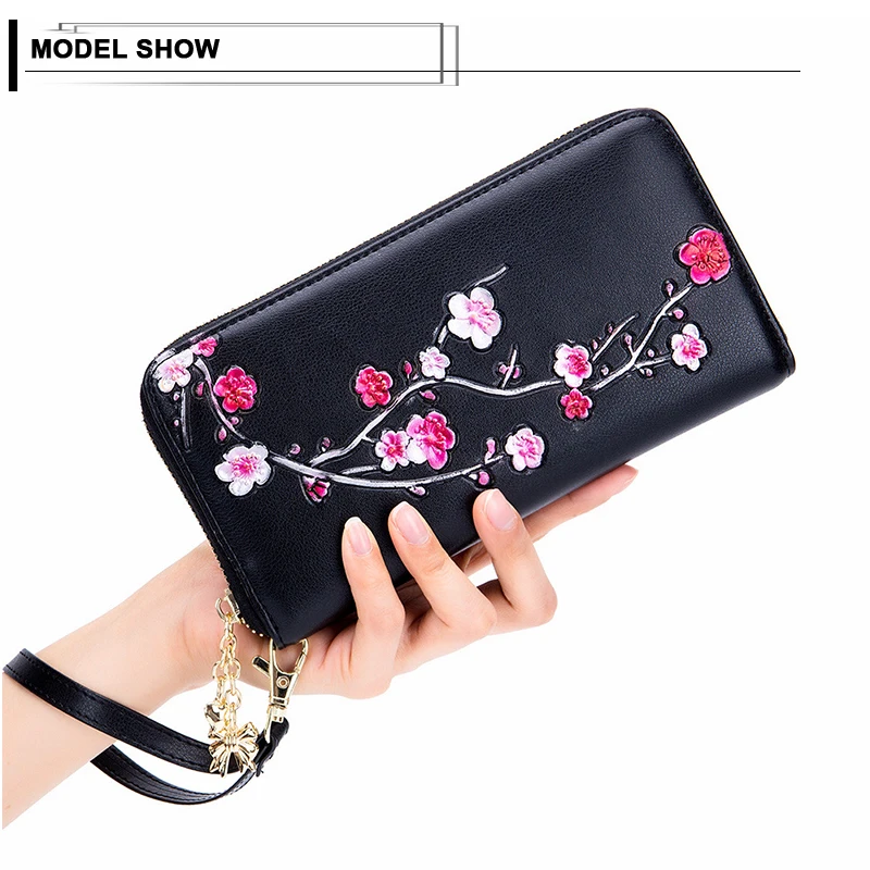 

Floral Women Plum Blossom Pattern Long Wallet RFID Clutch Bag For Lady Genuine Leather Coin Purse Large Capacity Card Holder